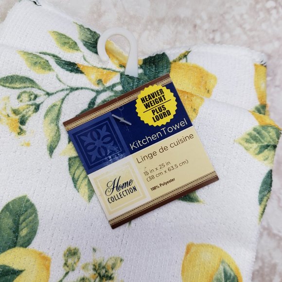 2 Dish Towel Heavy Weight Home Collection Kitchen Lemon Print 15" X 25" - Picture 6 of 8